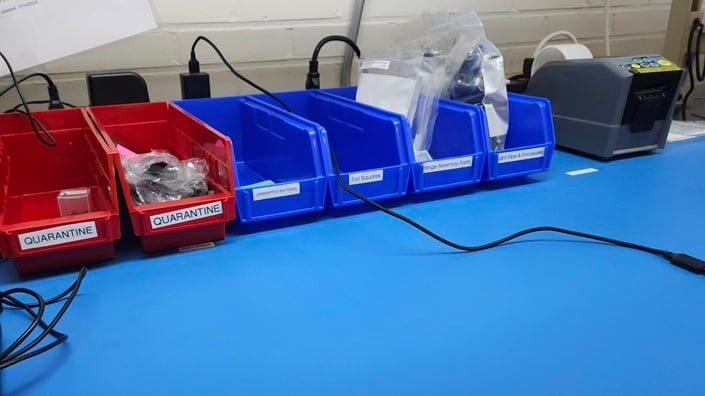 Bins labelled for storage