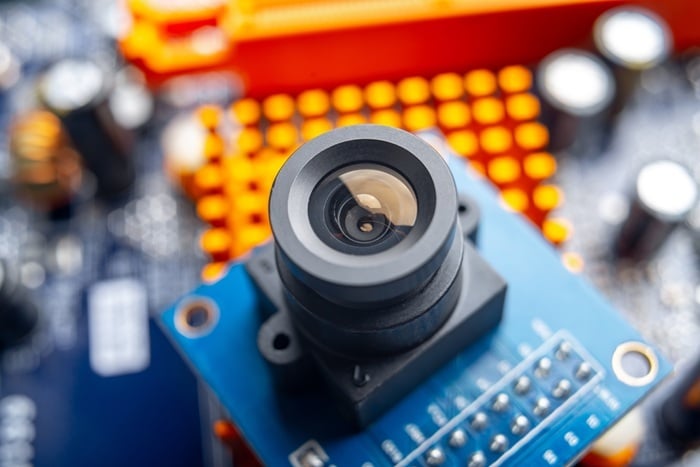 Camera lens on integrated circuit board 700x