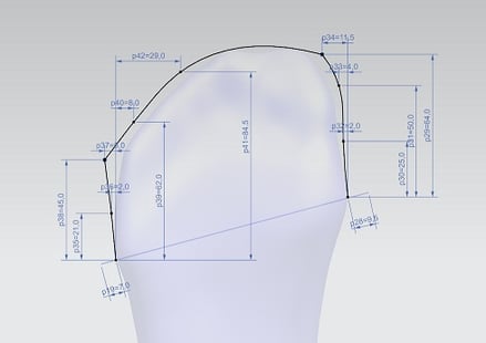 Shaping the toe box with a dimension driven sketch.